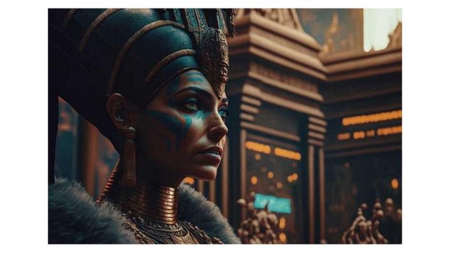 تمثال كبير يظهر إمرأة فرعونية عبر الذكاء الاصطناعي
