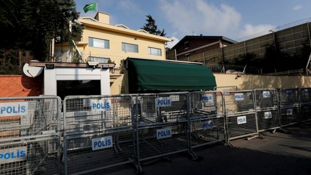 File photo showing security barriers outside the Saudi consulate in Istanbul, Turkey (12 October 2018)