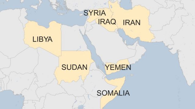 Ikarata yerekana ibihugu vyahagaritswe kwinjira muri Amerika