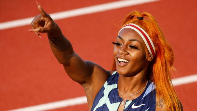 Sha'Carri Richardson menjuarai nomor 100 meter di ajang uji coba di Oregon Juni lalu.