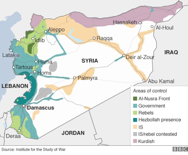 シリアの勢力地図（2015年12月8日）