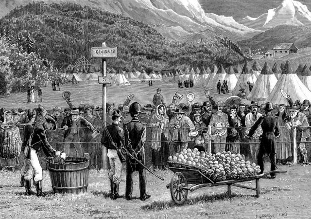 16 Ağustos 1884'te Avrupa'daki kolera salgınında, İsviçre'den İtalya'ya giden yolcular beş gün boyunca İtalya'nın Bardonnechia kentinde karantinada tutuldu.