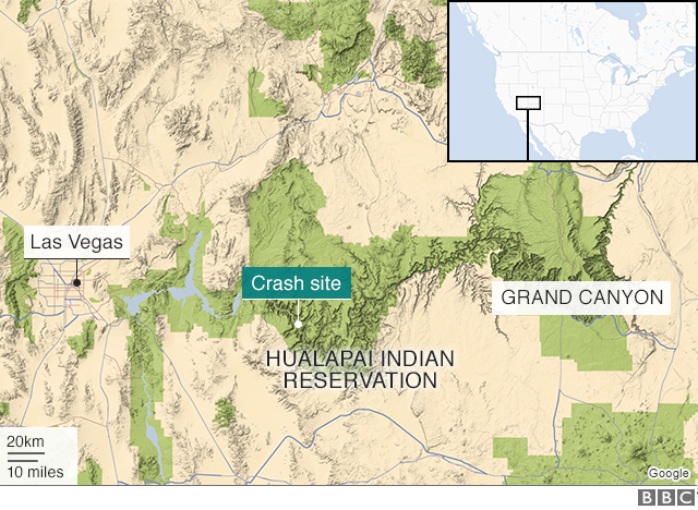 Map: Location of the helicopter crash near the Grand Canyon