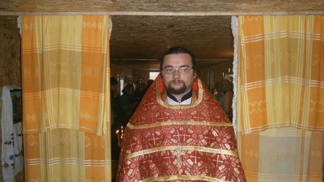Rostyslav Dudarenko held services as a Ukrainian Orthodox priest in a makeshift church