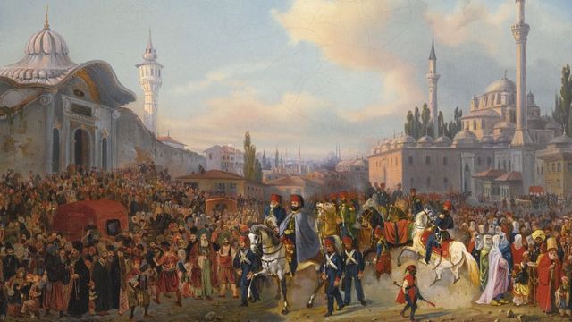 el sultán Mahmud II saliendo de la Mezquita Bayezid, Constantinopla, 1837