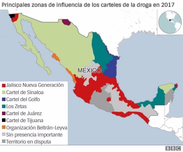Principales zonas de influencia de los carteles de la droga en 2017