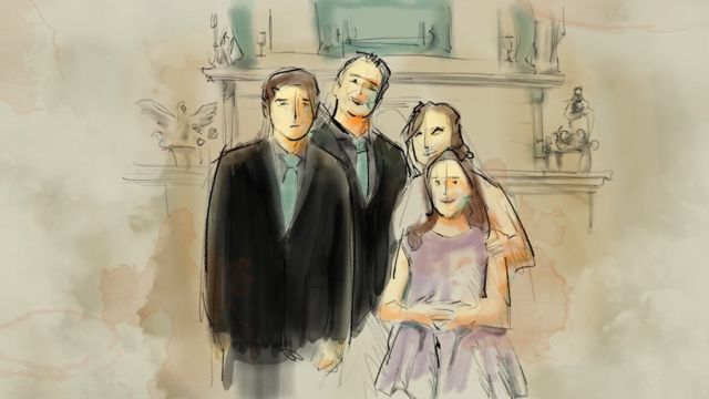 La ilustración muestra a la familia: padre, madre, hijo e hija.
