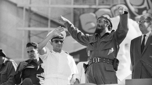 Yuri Gagarin y Fidel Castro en La Habana