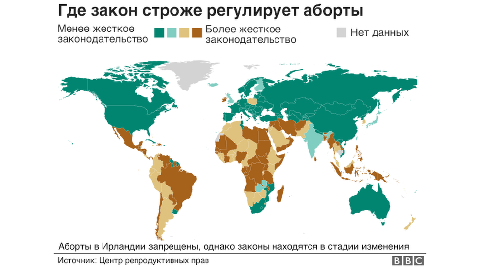 Карта мира, отражающая запреты на аборт
