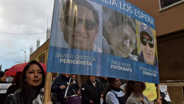 Fotos de los tres ecuatorianos asesinados en abril de 2018
