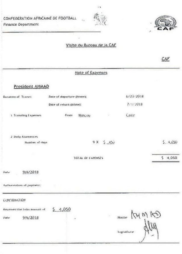 Le reçu pour le voyage d'Ahmad au Caire en juin 2018, tel que payé par la Caf