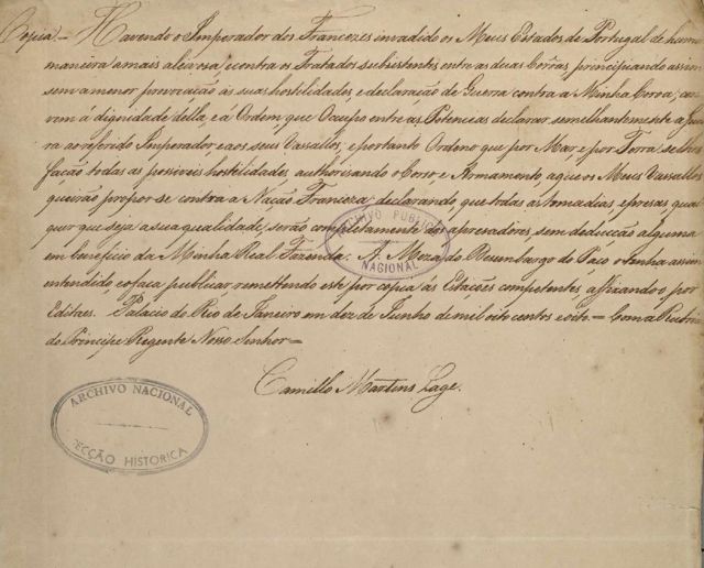 Declaração de Guerra de Dom João 6º a Napoleão Bonaparte