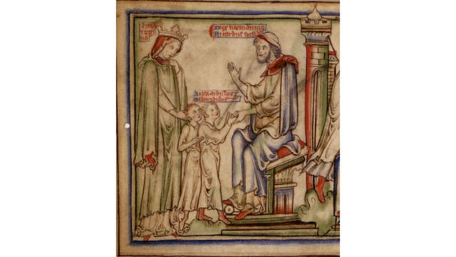 Эмма с сыновьями у брата. Рисунок из вредневековой рукописи.