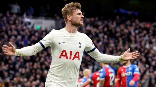 Timo Werner celebrates a goal for Tottenham