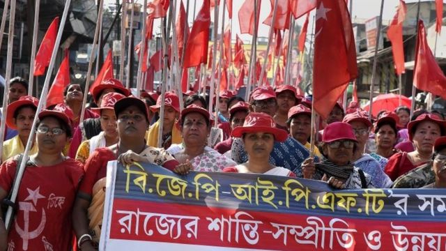 त्रिपुरा में कम्युनिस्ट पार्टी की रैली