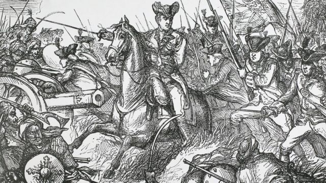 পলাশীর যুদ্ধের ছবি। পলাশীর যুদ্ধে রবার্ট ক্লাইভ। ২৩শে জুন ১৭৫৭।