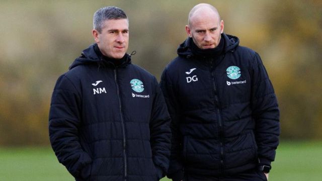 David Gray, right, has now taken the reins at Hibs on a permanent basis after the sacking of Nick Montgomery last month