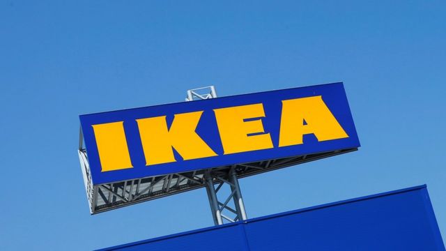 A file photo of the IKEA's logo, as seen above a store in Voesendorf, Austria