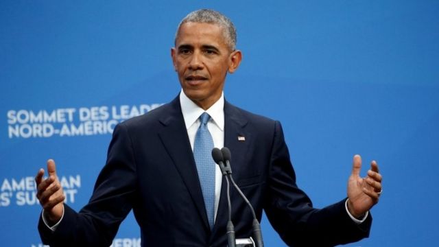 北米首脳会談に出席したオバマ米大統領(29日、オタワ)