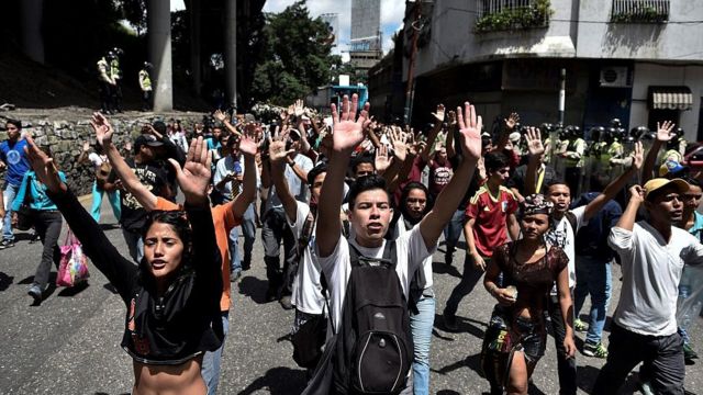 Protesta de los estudiantes de la Universidad Central de Venezuela.