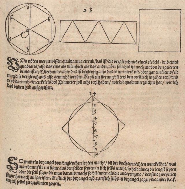 O famoso artista do Renascimento alemão Albrecht Dürer tentou resolver o problema da quadratura do círculo, sem sucesso.