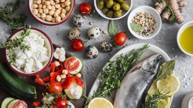 Alimentos típicos de la dieta mediterránea.