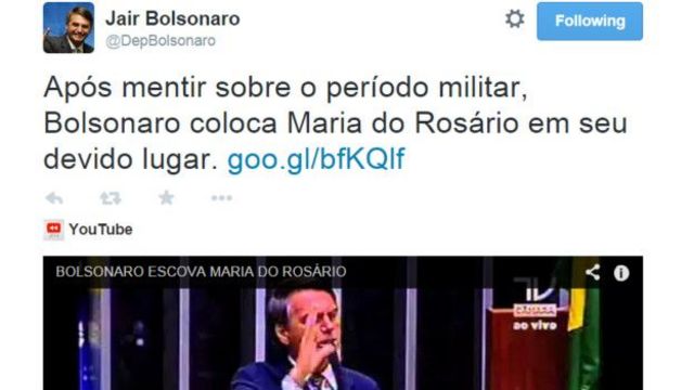 Reprodução de tuíte de Bolsonaro