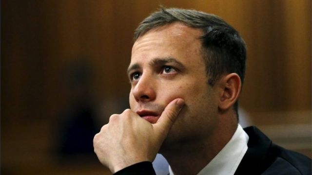 Olympic and Paralympic track star Oscar Pistorius is pictured ahead of his sentencing hearing at the North Gauteng High Court in Pretoria in this 16 October 2014 file photo.