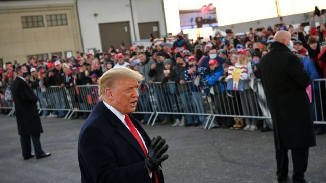 Trump speaks to the press in Rochester, Minnesota