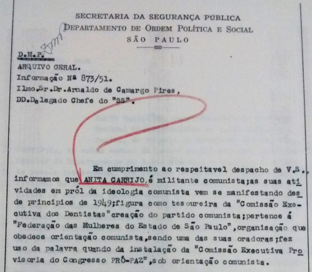 Reprodução de comunicado do DOPS sobre Anita