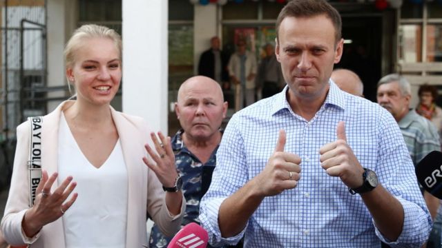 Dasha Navalny with Alexei Navalny on the day of elections to the Moscow City Duma in September 2019