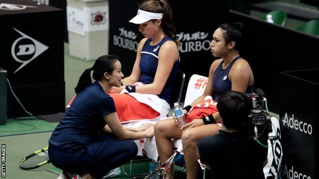 Anne Keothavong talks to Johanna Konta and Heather Watson in last year's Fed Cup play-off