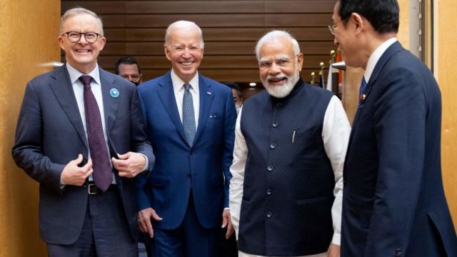 US President Joe Biden, Japanese Prime Minister Fumio Kishida, Indian Prime Minister Narendra Modi and Australian Prime Minister Anthony Albanese arrive for their meeting during the Quad Leaders Summit at Kantei in Tokyo on May 24, 2022.