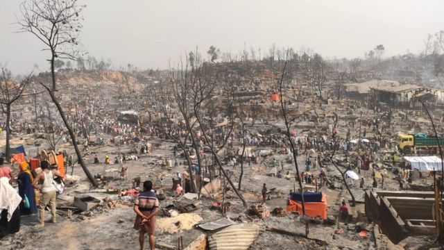 Scorched land and thousands of destroyed shelters