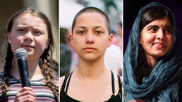Greta Thunberg, Emma Gonzalez, Malala Yousafzai