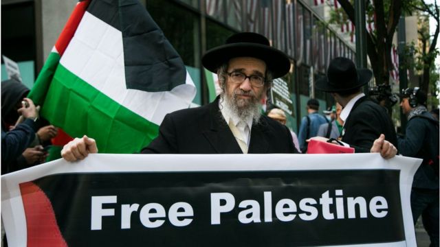 An orthodox Jew at a pro-Palestinian protest