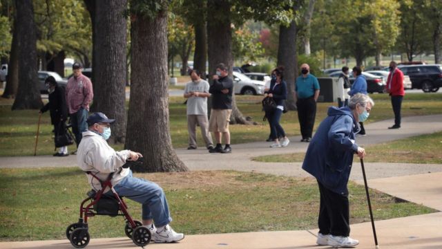 Retirees lining up to vote earlier this month