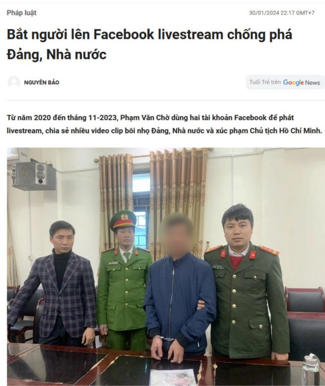 Một trường hợp bị bắt cuối năm 2023 vì đăng các thông tin ‘nhạy cảm’ lên Facebook cá nhân