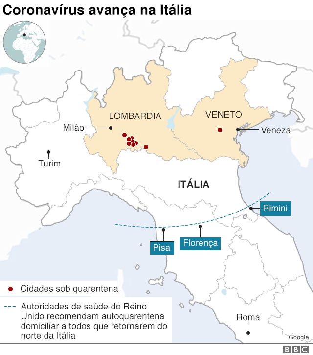 avanço do coronavirus na italia