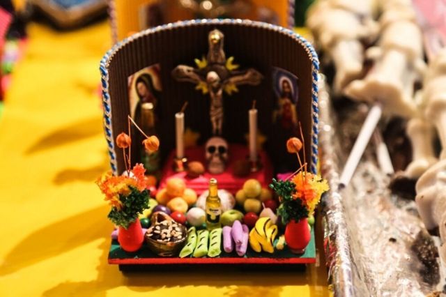 A miniature offering made out of sweets