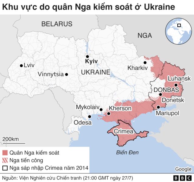 Bản đồ khu vực do quân Nga kiểm soát ở Ukraine