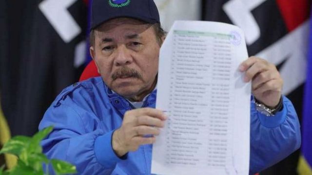 Daniel Ortega con una lista en la mano. 