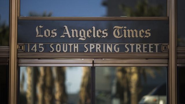The Los Angeles Times building is seen on February 6, 2018 in Los Angeles, California