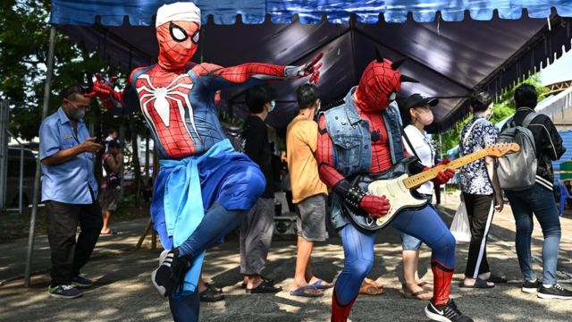 Two men dressed as Spiderman provided some entertainment