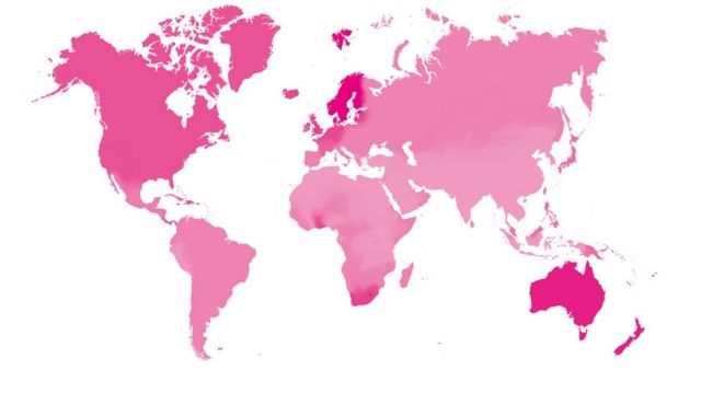 Mapa que mostra a capacidade de navegação nos países de acordo com a intensidade da cor que os representam. Esse é um dos aspectos considerados em uma pesquisa que levanta dados para ajudar a diagnosticar precocemente a demência