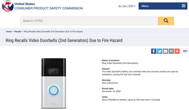 recall ring doorbells