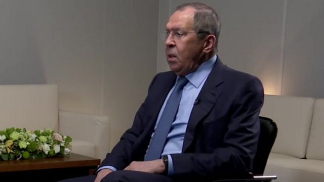 Sergei Lavrov talking to the BBC