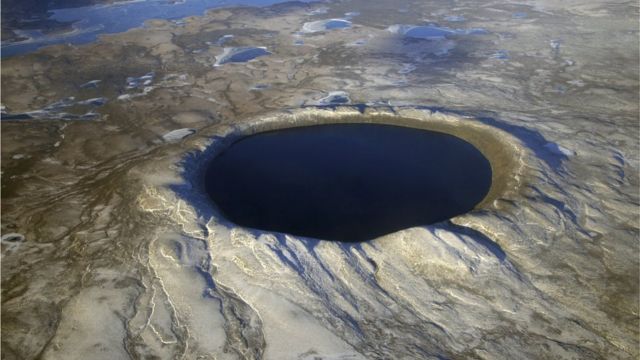 Aerial view of Pingualuit Crater in Quebec, Canada