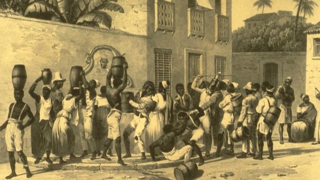 Escravos urbanos coletando água no Brasil da década de 1830