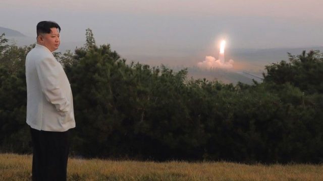 Kim Jong-un during a recent missile launch